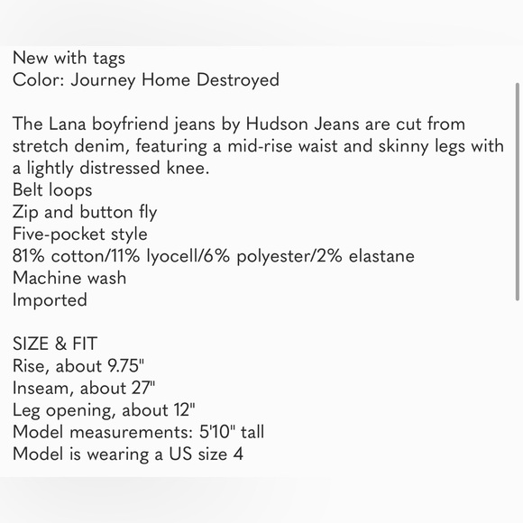 *HUDSON JEANS Lana Mid-Rise Slim Boyfriend Crop Jeans O-21 - Picture 2 of 9